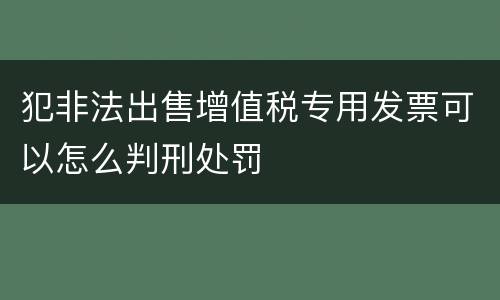 犯非法出售增值税专用发票可以怎么判刑处罚