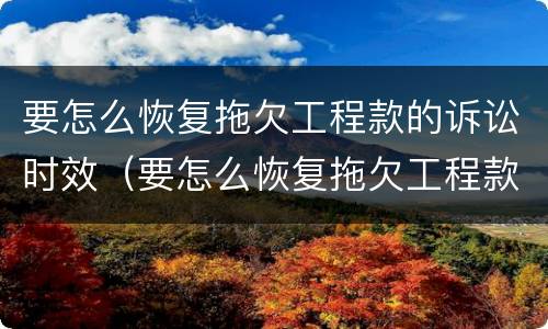 要怎么恢复拖欠工程款的诉讼时效（要怎么恢复拖欠工程款的诉讼时效呢）