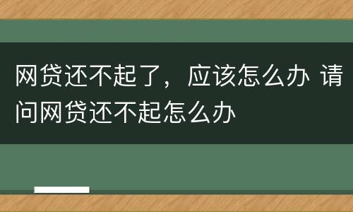 网贷还不起了，应该怎么办 请问网贷还不起怎么办