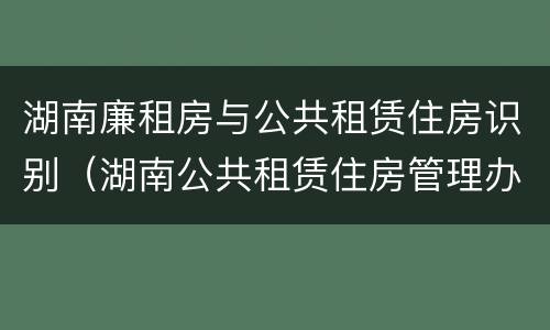 湖南廉租房与公共租赁住房识别（湖南公共租赁住房管理办法）