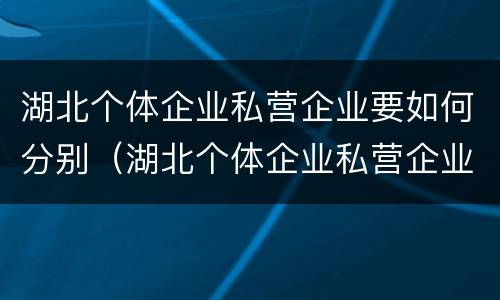 湖北个体企业私营企业要如何分别（湖北个体企业私营企业要如何分别开户）