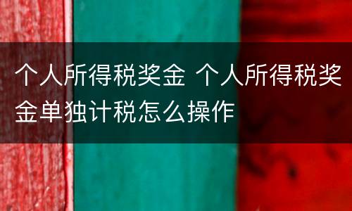 个人所得税奖金 个人所得税奖金单独计税怎么操作