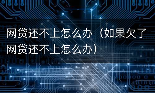 网贷还不上怎么办（如果欠了网贷还不上怎么办）