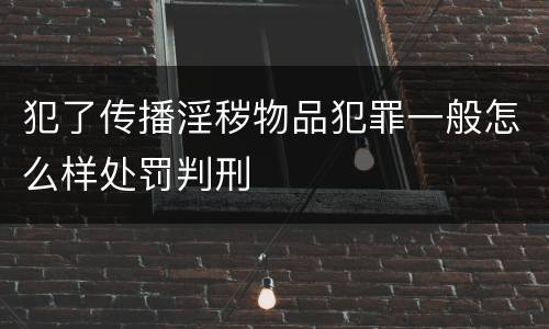 犯了传播淫秽物品犯罪一般怎么样处罚判刑 犯了传播淫秽物品犯罪一般怎么样处罚判刑