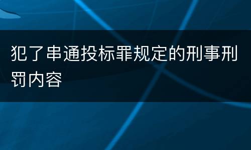 犯了串通投标罪规定的刑事刑罚内容