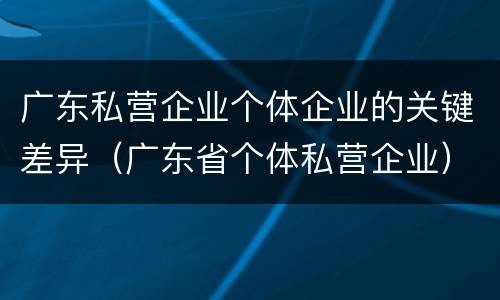 广东私营企业个体企业的关键差异（广东省个体私营企业）