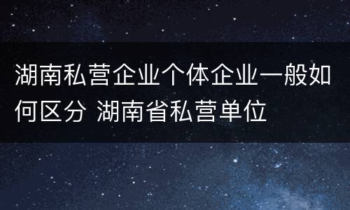 湖南私营企业个体企业一般如何区分 湖南省私营单位