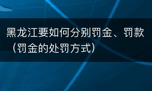 黑龙江要如何分别罚金、罚款（罚金的处罚方式）