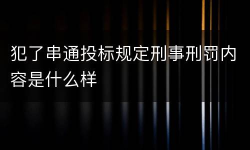 犯了串通投标规定刑事刑罚内容是什么样