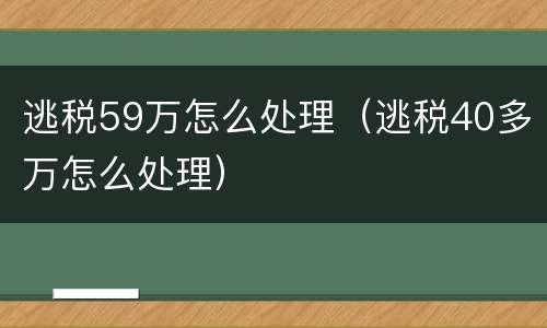 逃税59万怎么处理（逃税40多万怎么处理）
