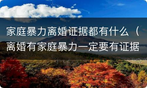 家庭暴力离婚证据都有什么（离婚有家庭暴力一定要有证据吗）