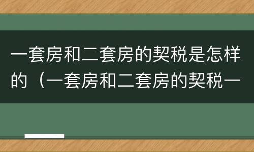 一套房和二套房的契税是怎样的（一套房和二套房的契税一样吗）