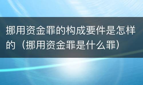 挪用资金罪的构成要件是怎样的（挪用资金罪是什么罪）