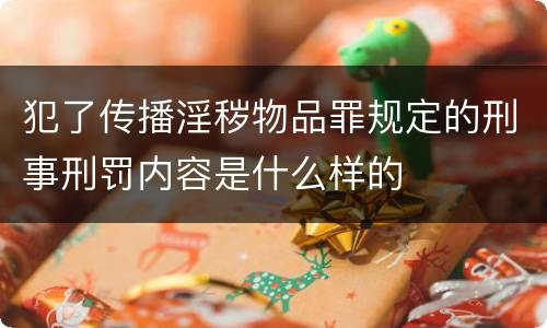 犯了传播淫秽物品罪规定的刑事刑罚内容是什么样的