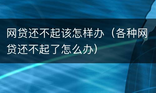 网贷还不起该怎样办（各种网贷还不起了怎么办）