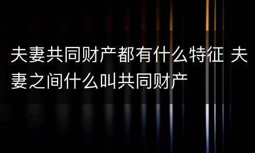夫妻共同财产都有什么特征 夫妻之间什么叫共同财产