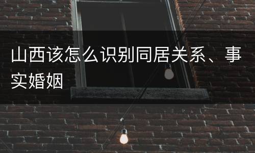 山西该怎么识别同居关系、事实婚姻