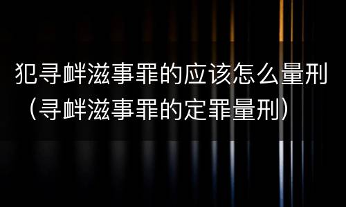 犯寻衅滋事罪的应该怎么量刑（寻衅滋事罪的定罪量刑）