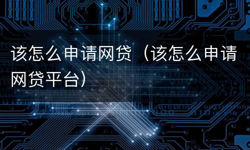 该怎么申请网贷（该怎么申请网贷平台）