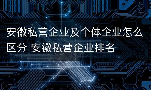 安徽私营企业及个体企业怎么区分 安徽私营企业排名