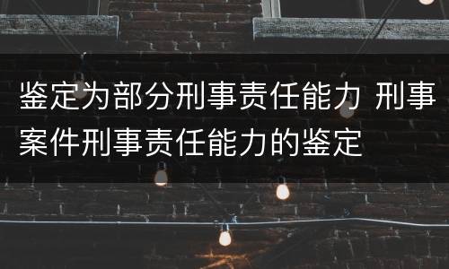 鉴定为部分刑事责任能力 刑事案件刑事责任能力的鉴定