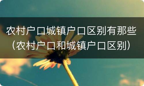农村户口城镇户口区别有那些（农村户口和城镇户口区别）