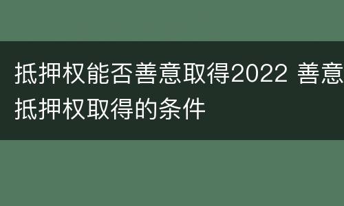 抵押权能否善意取得2022 善意抵押权取得的条件
