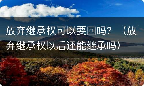 放弃继承权可以要回吗？（放弃继承权以后还能继承吗）