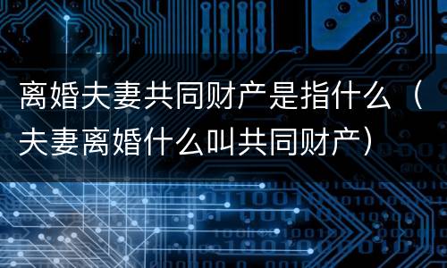 离婚夫妻共同财产是指什么（夫妻离婚什么叫共同财产）