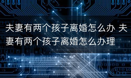 夫妻有两个孩子离婚怎么办 夫妻有两个孩子离婚怎么办理