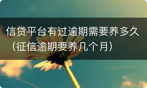 信贷平台有过逾期需要养多久（征信逾期要养几个月）