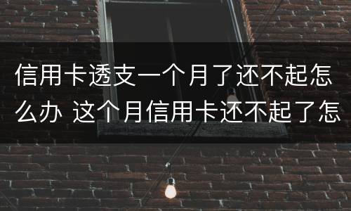 信用卡透支一个月了还不起怎么办 这个月信用卡还不起了怎么办