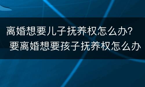 离婚想要儿子抚养权怎么办？ 要离婚想要孩子抚养权怎么办