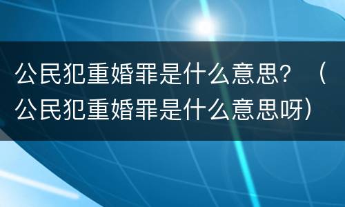 公民犯重婚罪是什么意思？（公民犯重婚罪是什么意思呀）