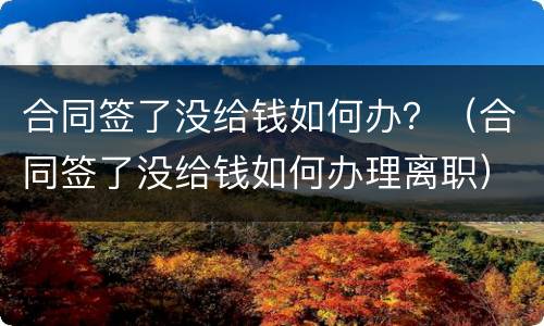 合同签了没给钱如何办？（合同签了没给钱如何办理离职）