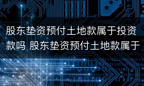 股东垫资预付土地款属于投资款吗 股东垫资预付土地款属于投资款吗