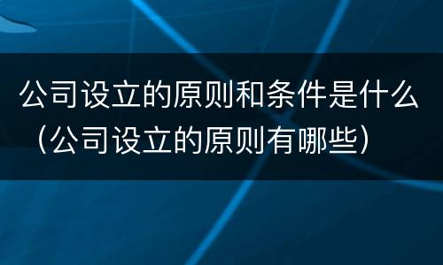公司设立的原则和条件是什么（公司设立的原则有哪些）