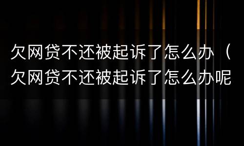 欠网贷不还被起诉了怎么办（欠网贷不还被起诉了怎么办呢）