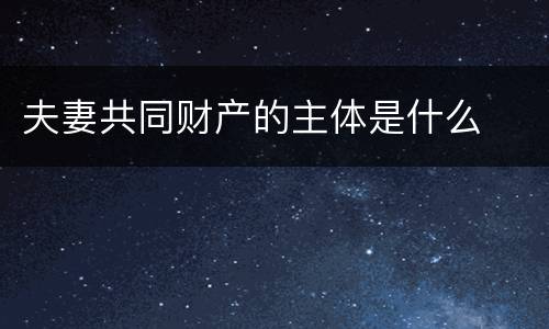 夫妻共同财产的主体是什么