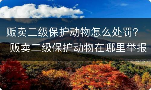 贩卖二级保护动物怎么处罚？ 贩卖二级保护动物在哪里举报呀