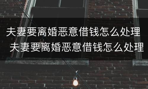 夫妻要离婚恶意借钱怎么处理 夫妻要离婚恶意借钱怎么处理最好