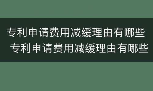 专利申请费用减缓理由有哪些 专利申请费用减缓理由有哪些呢