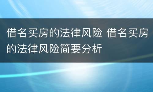 借名买房的法律风险 借名买房的法律风险简要分析