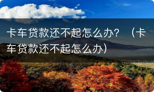 卡车贷款还不起怎么办？（卡车贷款还不起怎么办）