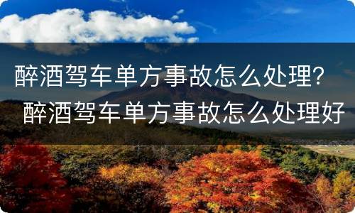 醉酒驾车单方事故怎么处理？ 醉酒驾车单方事故怎么处理好
