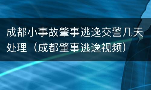 成都小事故肇事逃逸交警几天处理（成都肇事逃逸视频）