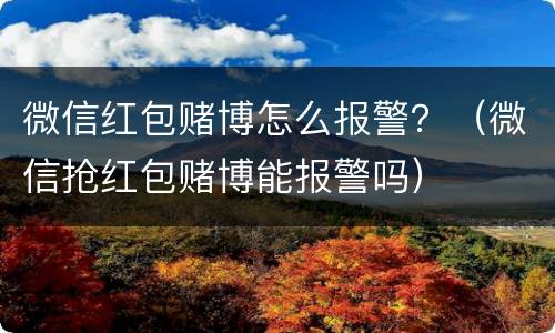 微信红包赌博怎么报警？（微信抢红包赌博能报警吗）