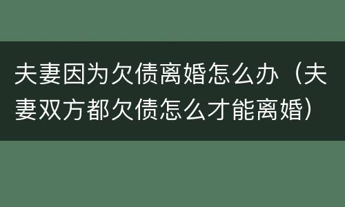 夫妻因为欠债离婚怎么办（夫妻双方都欠债怎么才能离婚）