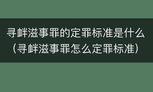 寻衅滋事罪的定罪标准是什么（寻衅滋事罪怎么定罪标准）