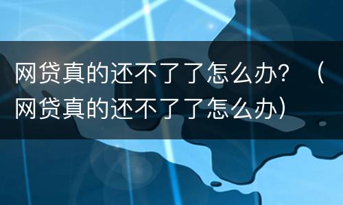 网贷真的还不了了怎么办？（网贷真的还不了了怎么办）